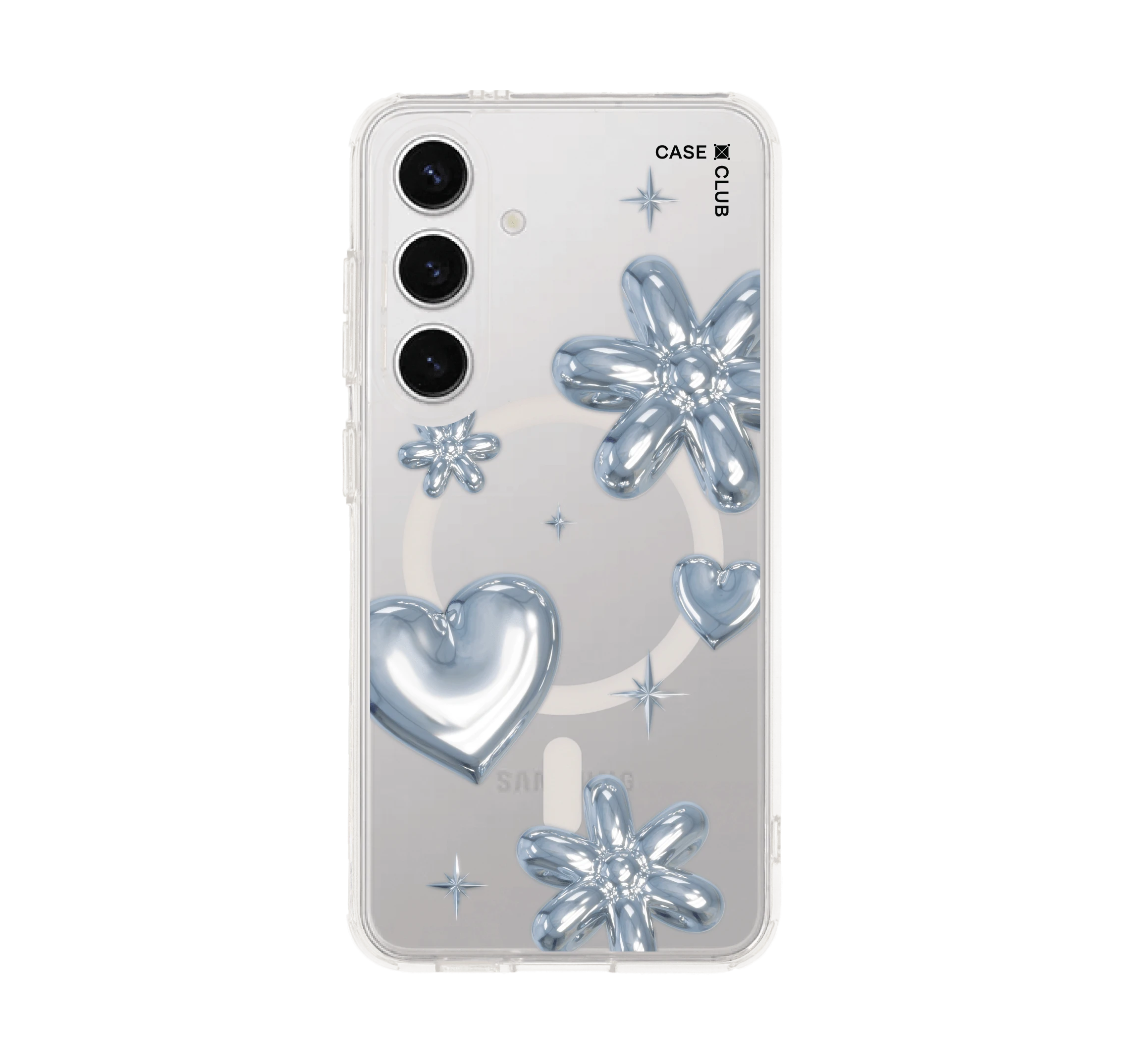samsung galaxy s24 clear magsafe flower & heart metallic balloons
